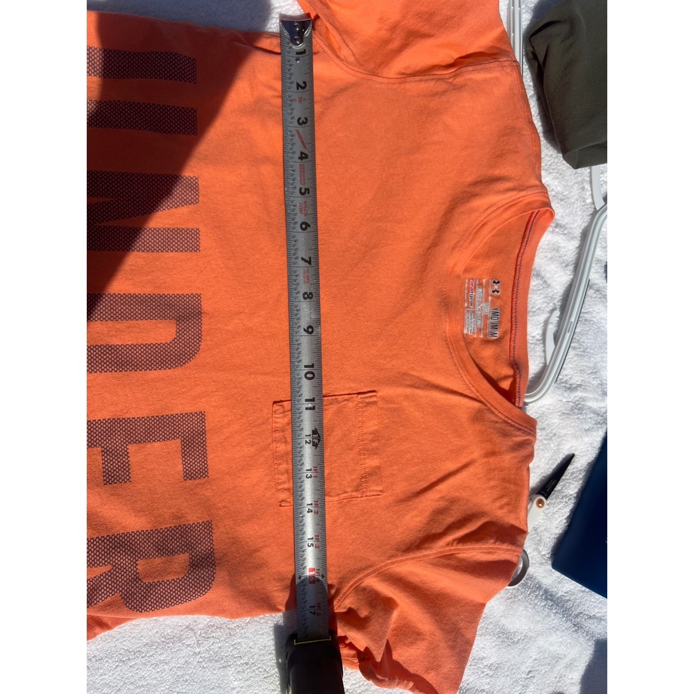 Under Armour HeatGear Orange Cropped Pocket T-Shirt Girls Youth Medium Graphic - Picture 12 of 15
